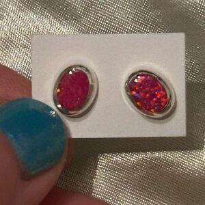 Hot pink lab Opal sterling silver earrings